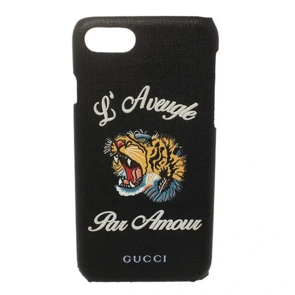 (CFL) Gucci Black Coated Canvas L'Aveugle Par Amour iPhone 7 Case, New in Box